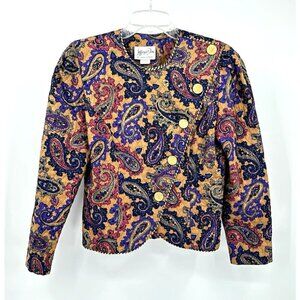 vintage 80s JEFFREY & DARA jacket blazer quilted paisley asymmetrical colorful M